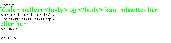 Eksempel indst koden mellem <body> og </body> et af disse to steder