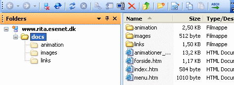 Nr mappen docs er ben, ses roden af webstedet til hjre p billedet
