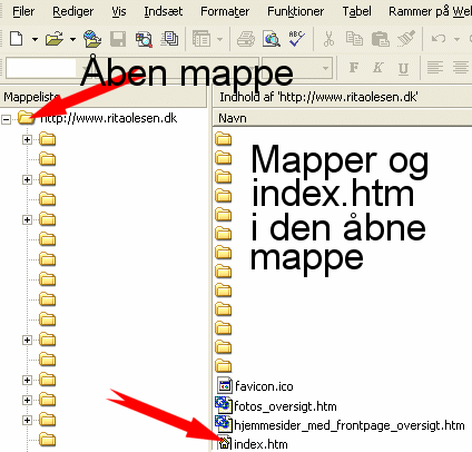 index-siden der ligger i roden af webstedet. (Min hjemmeside som den ser ud p serveren, nr der er logget p gennem Frontpage)