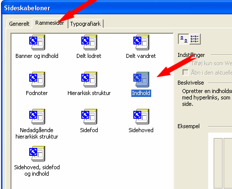 Klik p fanen Rammesider og vlg en side