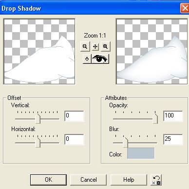 Klik p: Effects / 3D effects / Drop shadow, og brug disse indstillinger