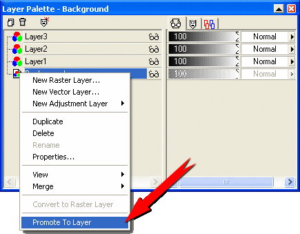 Hjreklik p linjen Background og vlg Promote to layer