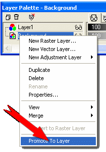 Hjreklik p laget Background og vlg Promote to layer