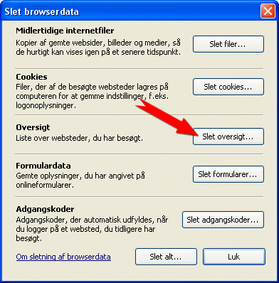 Klik på knappen Slet oversigt