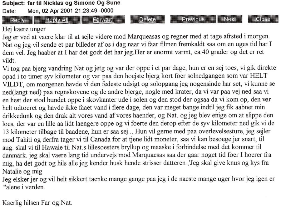 Email sendt til brnene den 2. april 2001